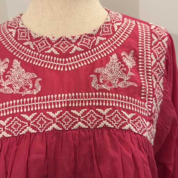 Zara Embroidered Boho Peasant Top – Magenta - Picture 3 of 6
